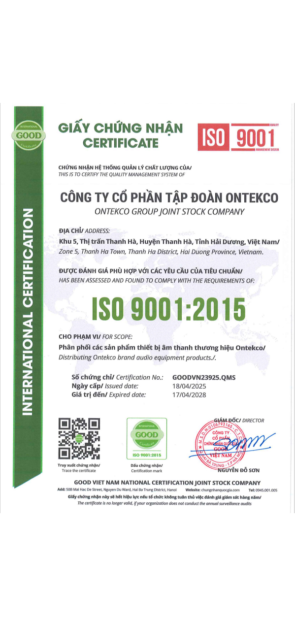 Tiêu chuẩn ISO 9001:2015 ONTEKCO