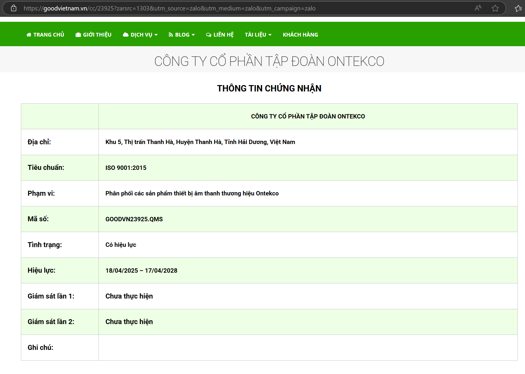 💼Tổ chức chứng nhận ISO GOOD Việt Nam chính thức cấp chứng nhận ISO 9001:2015 cho Tập đoàn ONTEKCO 2 xac minh Chung nhan ISO ontekco